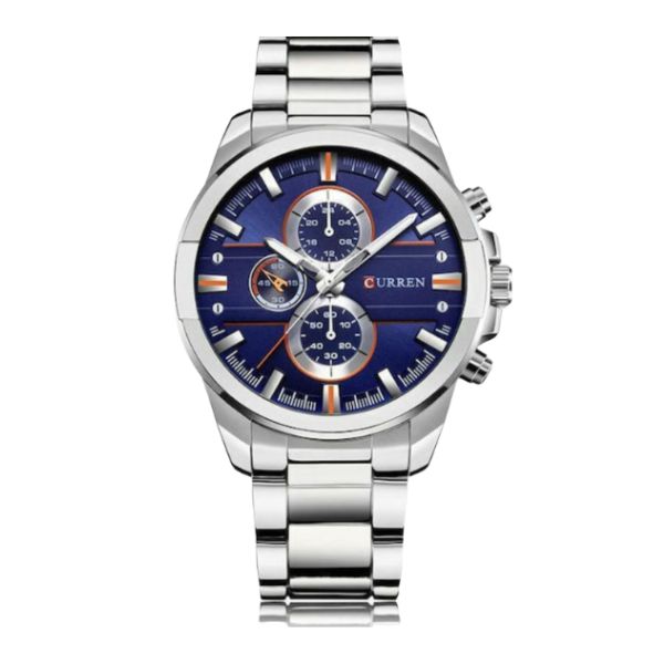 Curren Men’s Chronograph Watch – blue Sunburst Dial with Stainless Steel Bracelet