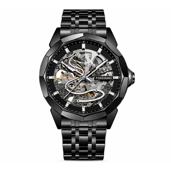 FORSINING Black Men’s Automatic Skeleton Watch