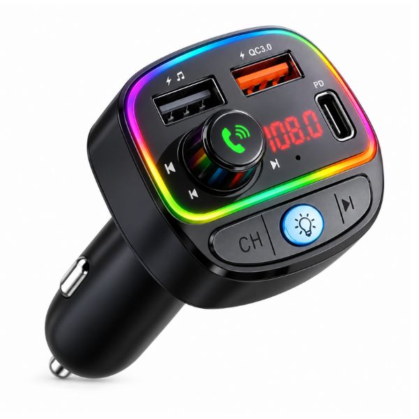 OTU CM-03 Bluetooth FM Transmitter & Car Charger with RGB LED Lights – QC 3.0 & PD Fast Charging