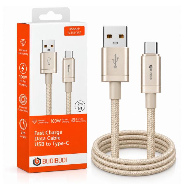 BUDIBUDI BUDI-062 USB-A to USB-C Fast Charging & Data Cable 100W – 2m