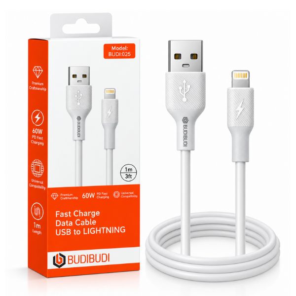 BUDIBUDI BUDI-025 USB-A to Lightning Fast Charging & Data Cable 60W – 1m