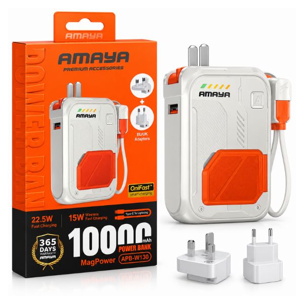 AMAYA APB-W130 MagPower 10000mAh Magnetic Wireless Power Bank with Built-in Cable – 22.5W Fast Charging