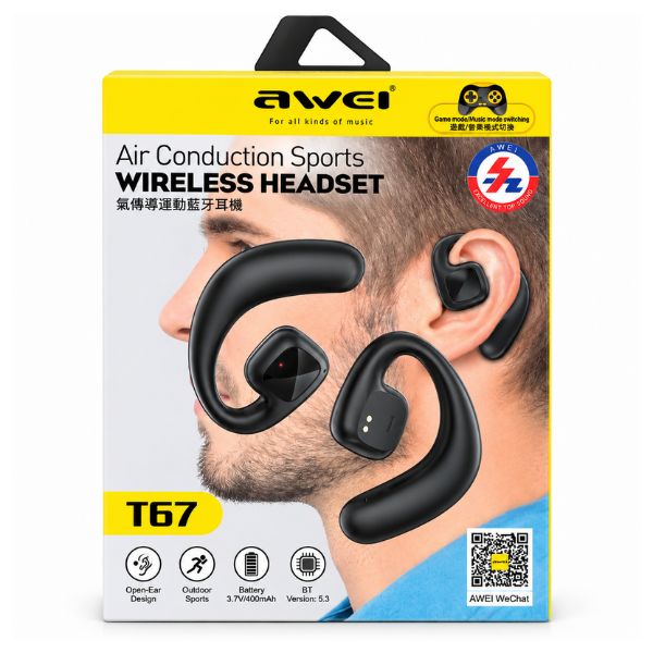AWEI T67 Wireless Bluetooth Sports Earbuds – Open-Ear Design