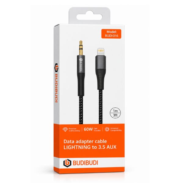BUDIBUDI Lightning to 3.5mm AUX Audio Cable – 1m