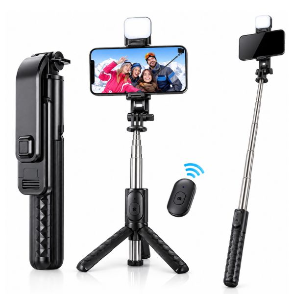 Selfie Stick with Tripod, Fill Light & Remote Control