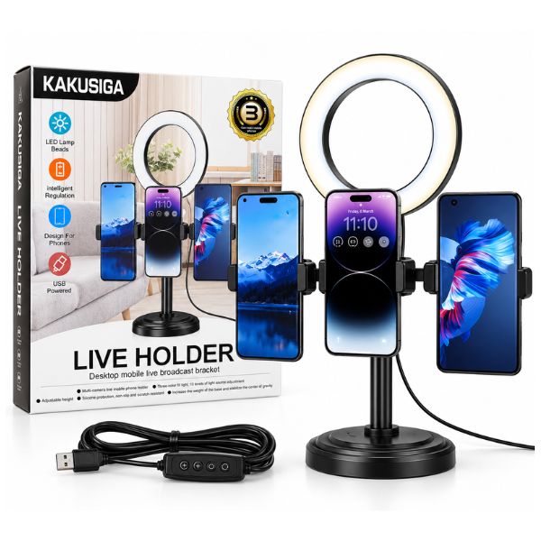 Desktop Phone Holder with LED Ring Light