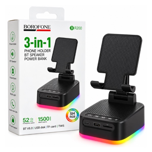 3-in-1 Bluetooth Speaker, Phone Holder & Power Bank
